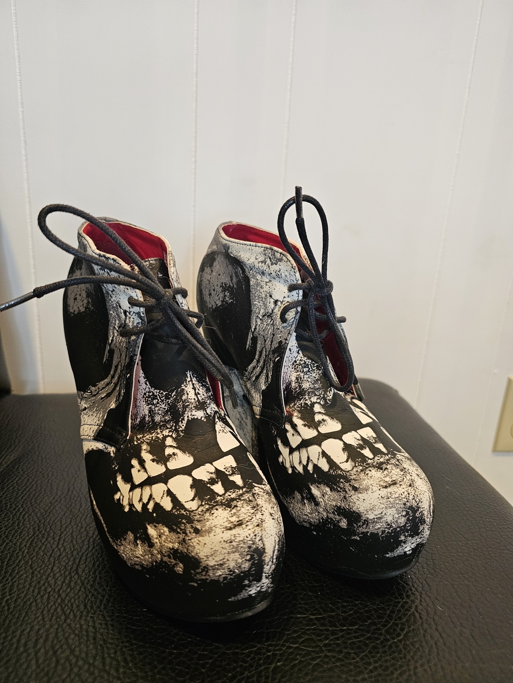 Iron Fist Black & White Skull Lace-Up Ankle Booties